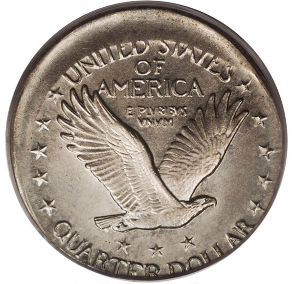 1927 Standing Liberty Quarter off-center strike showing blank crescent along one edge with partial Liberty design and legible date